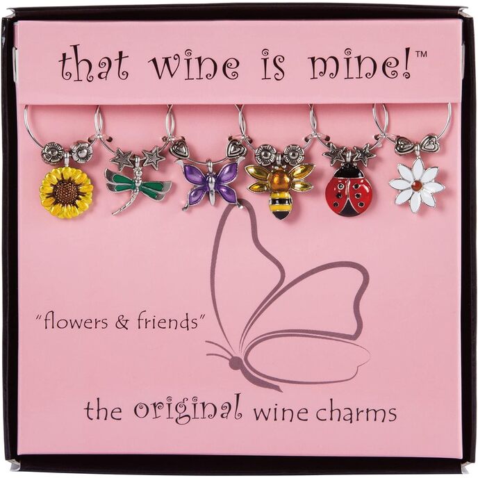 Wine Things 6-Piece Wine Glass Markers Wine Glass Charms Wine Glass Tags for Stem Glasses Wine Tasting Party, Wine Charm, Bug and Flower Decor Flowers & Friends